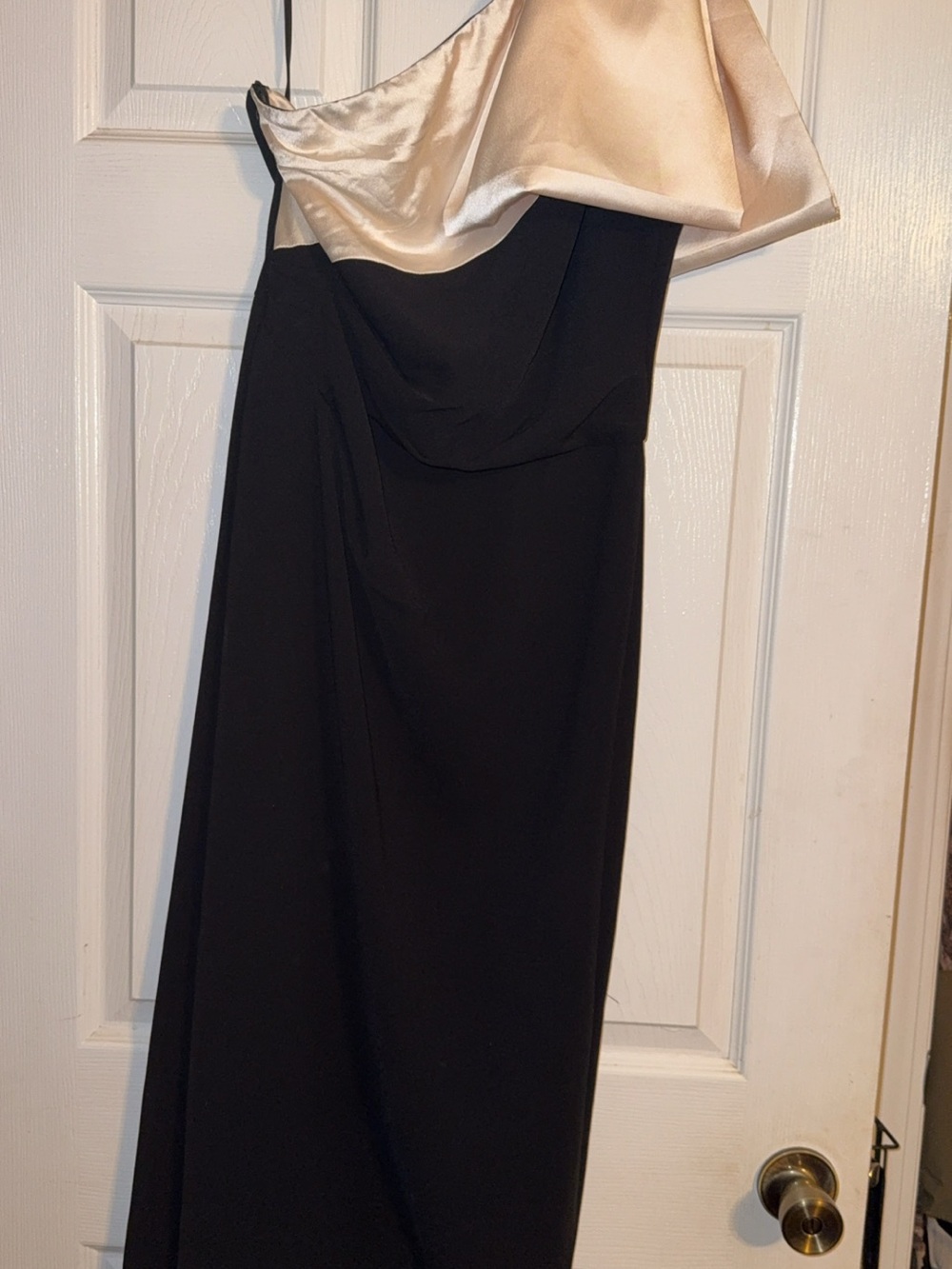 One-Shoulder Black and Cream Evening Gown